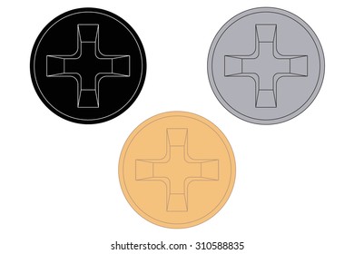 Screw heads. Vector isolated on white.