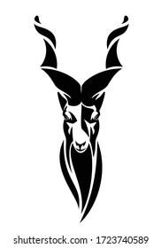 screw horn mountain goat head portrait - markhor looking forward black and white vector design