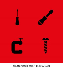 screw icon. 4 screw vectors with clamp, screwdriver and screw icons for web and mobile app