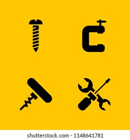 Screw Icon. 4 Screw Vectors With Repair Tool, Corkscrew, Clamp And Screw Icons For Web And Mobile App