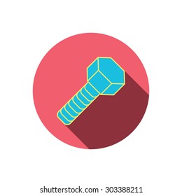 Screw icon. Bolt sign. Red flat circle button. Linear icon with shadow. Vector