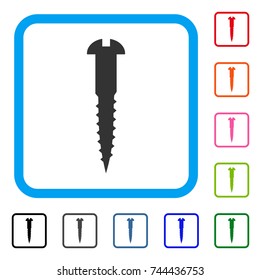 Screw icon. Flat gray iconic symbol inside a blue rounded squared frame. Black, gray, green, blue, red, orange color additional versions of Screw vector. Designed for web and app interfaces.