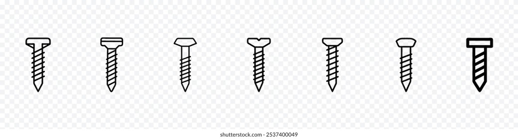 Screw icon, Flat head screw line icon, Screw icon png. Outline illustration of Self tapping screws. Screw sign symbol for carpentry