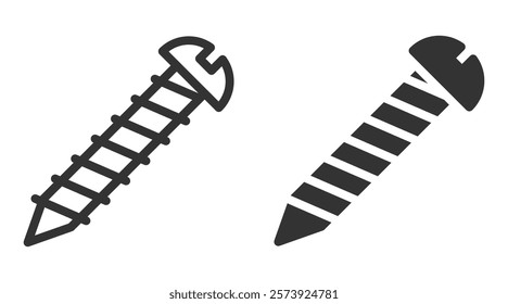 Screw icon in outline and solid styles, construction-themed vector design.