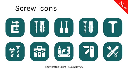  screw icon set. 10 filled screw icons. Simple modern icons about  - Clamp, Screw, Screwdriver, Toolbox, Swiss army knife, Pocket knife