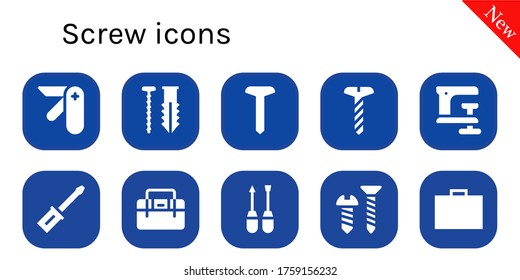 screw icon set. 10 filled screw icons.  Simple modern icons such as: Pocket knife, Screw, Clamp, Screwdriver, Toolbox