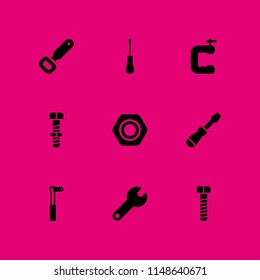 screw icon set. bottle opener, screw and clamp vector icon for graphic design and web