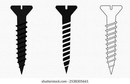 Ícone de parafuso definido. Parafusos em um fundo transparente. Vetor de estoque