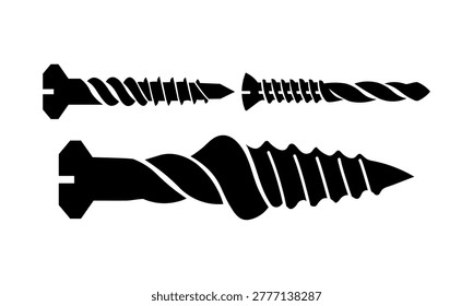 Screw Icon Set Vector, Spiral Screw Vector Pack, Metal Threaded Fasteners Set