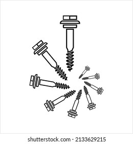 Screw Icon, Threaded Pin Fastener Vector Art Illustration