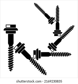 Screw Icon, Threaded Pin Fastener Vector Art Illustration