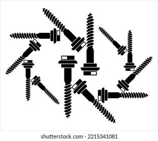 Screw Icon, Threaded Pin Fastener Vector Art Illustration