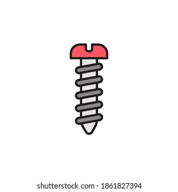 screw icon vector filled outline. colored tool icon. isolated on white background