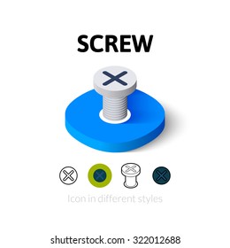 Screw icon, vector symbol in flat, outline and isometric style