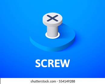 Screw icon, vector symbol in flat isometric style isolated on color background