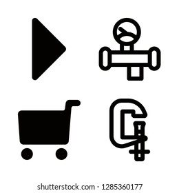 screw icons set with shopping cart filled tool, vise and triangular black right arrow vector set