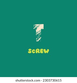 Screw isolated on green background. Abstract working tools. Illustration for card, poster template, etc.