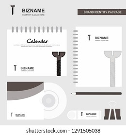 Screw  Logo, Calendar Template, CD Cover, Diary and USB Brand Stationary Package Design Vector Template