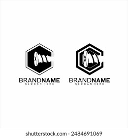 Screw logo design with letter C and hexagon concept.