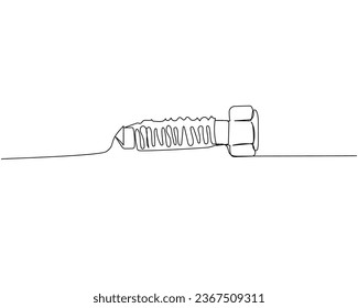 Screw, nail, bolt one line art. Continuous line drawing of repair, professional, hand, people, concept, support, maintenance.