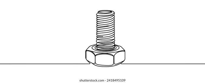 Screw, nail, bolt one line art. Continuous line drawing of repair, professional, hand, people, concept, support, maintenance.