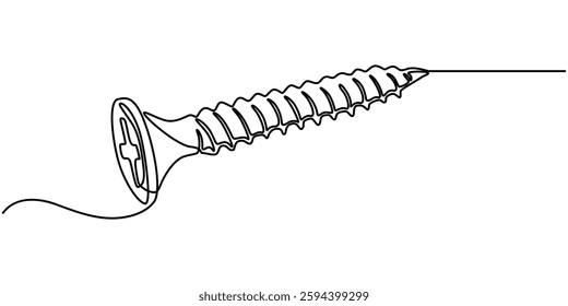 Screw, nail, bolt one line art. Continuous line drawing of repair, professional, hand, people, concept, support, maintenance, Bolt continuous one line drawing vector illustration, Screw, nail, bolt.