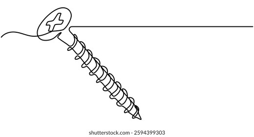 Screw, nail, bolt one line art. Continuous line drawing of repair, professional, hand, people, concept, support, maintenance, Bolt continuous one line drawing vector illustration, Screw, nail, bolt.