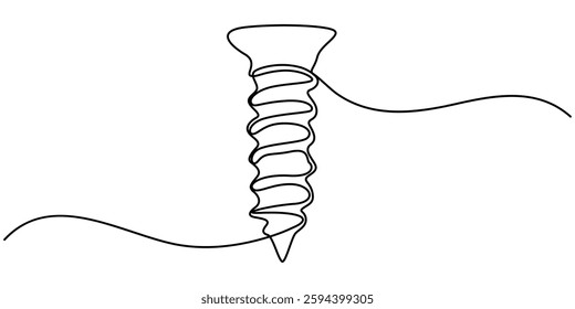 Screw, nail, bolt one line art. Continuous line drawing of repair, professional, hand, people, concept, support, maintenance, Bolt continuous one line drawing vector illustration, Screw, nail, bolt.