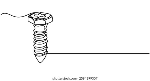 Screw, nail, bolt one line art. Continuous line drawing of repair, professional, hand, people, concept, support, maintenance, Bolt continuous one line drawing vector illustration, Screw, nail, bolt.