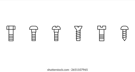 Parafuso e unha prendedor ícones, montagem, símbolos de hardware, ferramentas de construção. ilustração vetorial