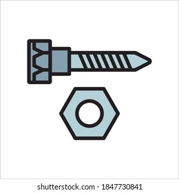 Screw Nut And Bolt Flat Icon Vector Logo Template Illustration