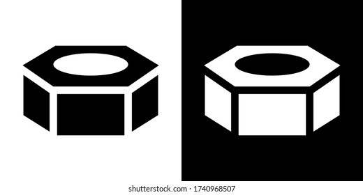 Screw Nut. Glyph Icon in White and Black Version.