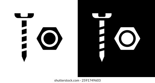 screw and nut line and glyph icon, outline and glyph vector sign, linear and glyph style pictogram isolated on white and black. labour symbol, logo, icon, illustration