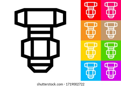 Screw and Nut. Line Icon With Different Color Background.