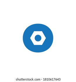 Screw nut in round blue background, vector icon