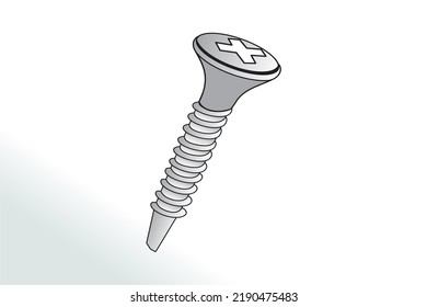 Screw Nut Set Drawing, Nuts, Bolts Screws Collection, Isometric View, Technical Illustration, Cotter Pin, Vector Machine Screws, Angle, 3D, Hex Head, Phillips, Flathead, Exploded Diagram