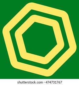 Screw Nut vector icon. Style is contour flat icon symbol, yellow color, green background.