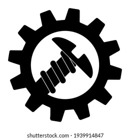 Screw on gear icon illustration, work tool sign symbol