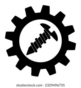 Screw on gear icon illustration, work tool sign symbol