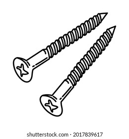 Screw is Part of Mechanical Equipment Device Hand Drawn Vector Icon Set.