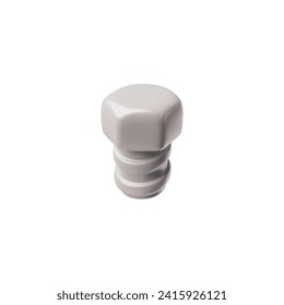 Screw pin or bolt 3D icon, cartoon style realistic vector illustration isolated on white background. Render image of construction screw metal hardware with helical thread.