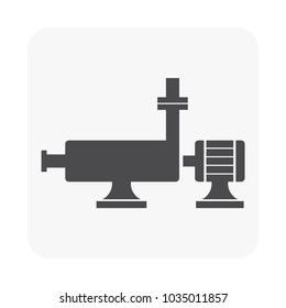 Screw pump and electric motor vector icon. Also called archimedes screw, water screw. Consist of rotating parts, spiral impeller for blowing or submersible water, lube oil and gas with high pressure.