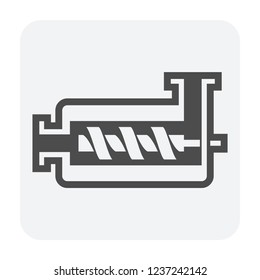 Screw pump vector icon in cross section view. Also called archimedes screw, water screw. Consist of rotating parts, spiral impeller for blowing or submersible water, gas, lube oil with high pressure.