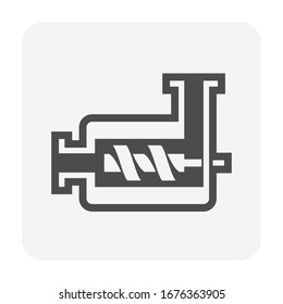 Screw pump vector icon in cross section view. Also called archimedes screw, water screw. Consist of rotating parts, spiral impeller for blowing or submersible water, gas, lube oil with high pressure.