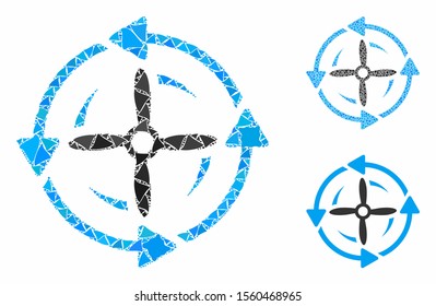 Screw rotation composition of abrupt pieces in various sizes and shades, based on screw rotation icon. Vector abrupt parts are composed into composition.