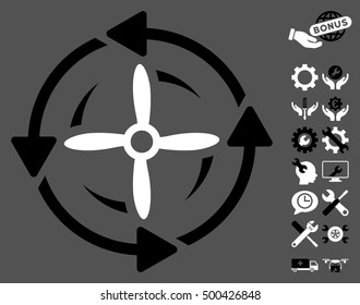 Screw Rotation icon with bonus setup tools clip art. Vector illustration style is flat iconic symbols, black and white colors, gray background.
