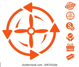 Screw Rotation icon with free bonus pictures. Vector illustration style is flat iconic symbols, orange color, white background.