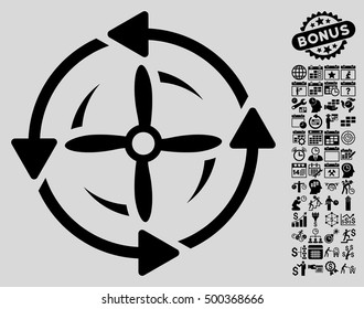 Screw Rotation pictograph with bonus calendar and time service design elements. Vector illustration style is flat iconic symbols, black color, light gray background.