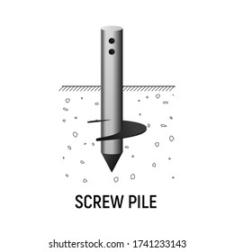 Screw round pile. Vecor illustration. Construction foundation.