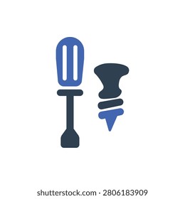 Screw Screwdriver Vector Icon, Screwdriver and Screw Icon on White Background